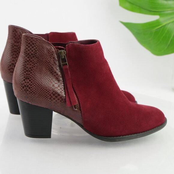 Vionic Womens Anne Boots Size 9.5 Burgundy Red Suede Python Block Heel Booties - Picture 8 of 12
